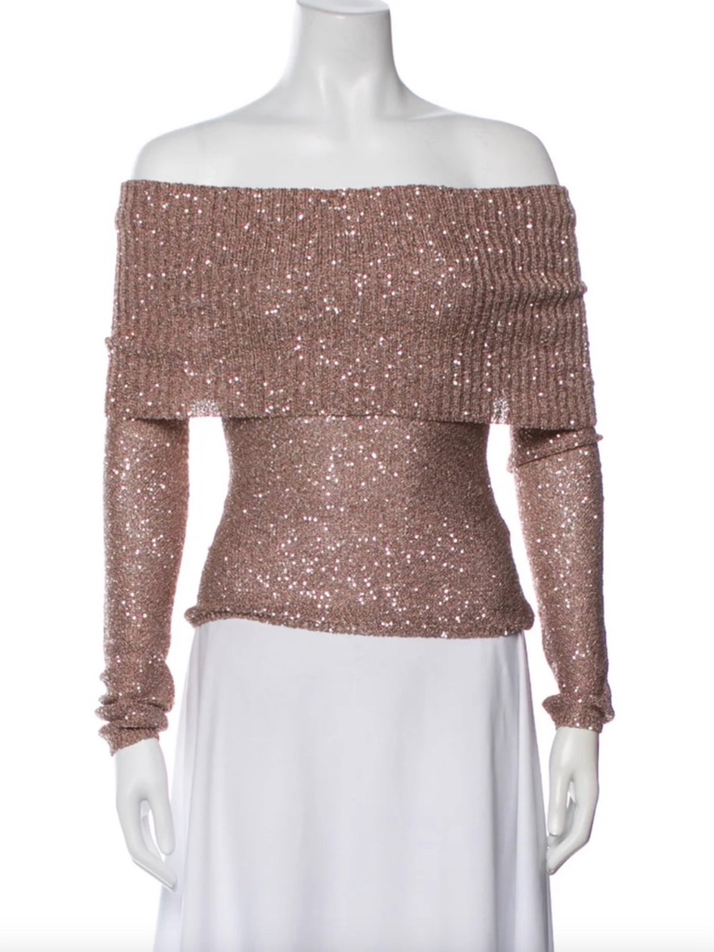 A.L.C. Rose Gold Sequin Off-the-Shoulder Sweater